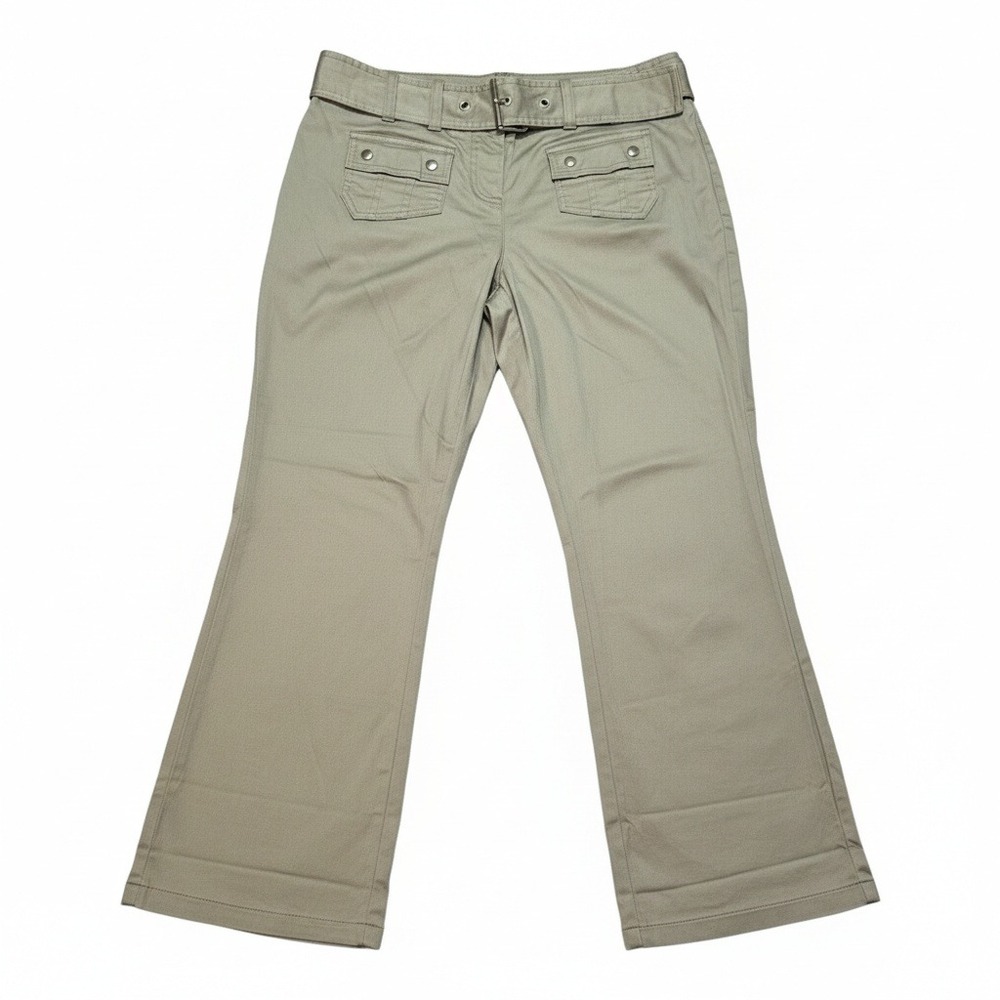 Fashion Bug Women's Cargo Flare Pants Sage Green Belted‎ Mid Rise Stretch Size
